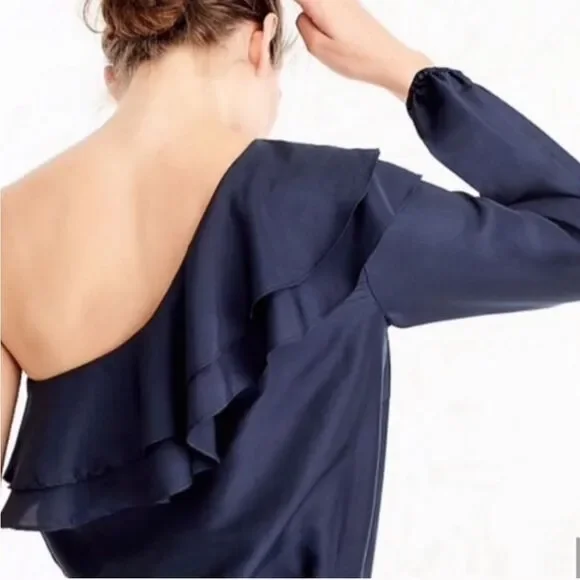 J.Crew One Shoulder Ruffle Blouse Sz 8 Gently Loved - Picture 2 of 8